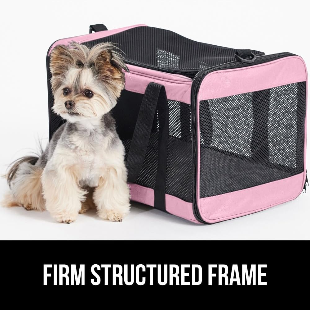 GORILLA GRIP Cat Carrier Travel Bag Up to 15 Lbs, Soft Collapsible Small Dog Carriers, Top and Side Entry Breathable Mesh, Grip Feet on Underside, Cozy Washable Waterproof Pad, Portable Kennel, Pink