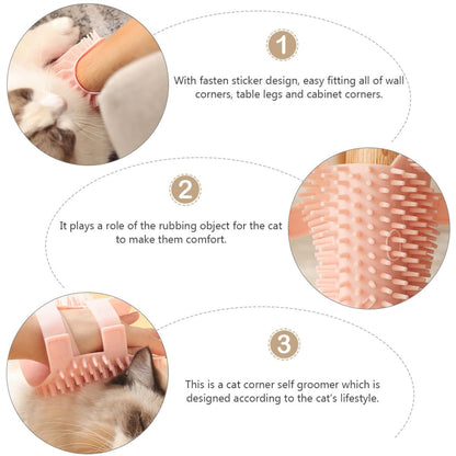 Silicone Cat Massage Comb Pet Grooming Brush Large Pink Dual-Use for Wet and Dry Fur Shedding Removal Corner Self-Grooming Tool for Indoor Cats