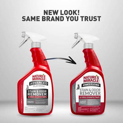 Nature's Miracle Advanced Platinum Stain and Odor Remover and Virus Disinfectant 32 Ounces, Eliminates Tough Dog Messes (Pack of 2)