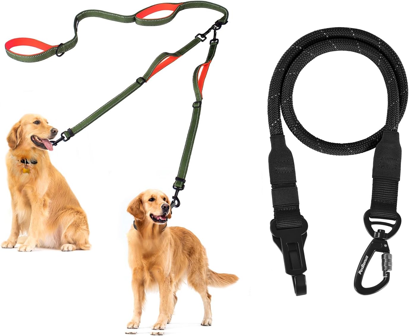 PetBonus No Tangle Double Dog Leash and Dog Seat Belt for Car