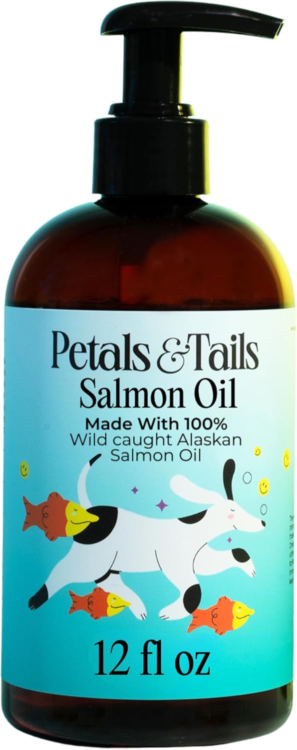 Petals & Tails Wild Alaskan Salmon Oil for Dogs & Cats – 100% Pure Omega-3 Fish Oil Supplement – Supports Skin, Coat, Joints & Heart – No Blends – 12 oz