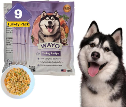 WaYo Fresh Dog Food Fresh Human Grade Meals for Dogs | Grass Fed Premium Meat | All Life Stages | High Protein, Ready to Serve Dog Food| No Fillers or Artificial Additives (Turkey 9 Pack 12 Oz)