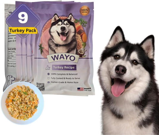 WaYo Fresh Dog Food Fresh Human Grade Meals for Dogs | Grass Fed Premium Meat | All Life Stages | High Protein, Ready to Serve Dog Food| No Fillers or Artificial Additives (Turkey 9 Pack 12 Oz)