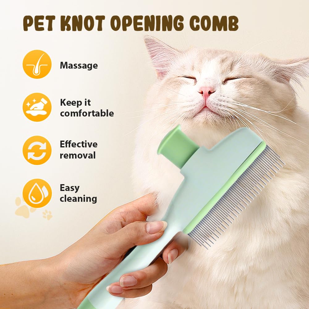 Flea Comb for Cats & Dogs, 2025 New Pet Hair Removal Comb with Release Button, Pet Grooming Brush Cat Dog Combs, Self-Cleaning Cat Brush for Short and Long Hair Cats (2 Pcs)