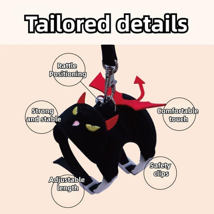 Ferret Harness and Leash, Adjustable Ferret Walking Vest for Squirrel and Small Animal, Soft and Breathable Small Animal Lead Leash with Evil Wings and Safe Bell (Red)