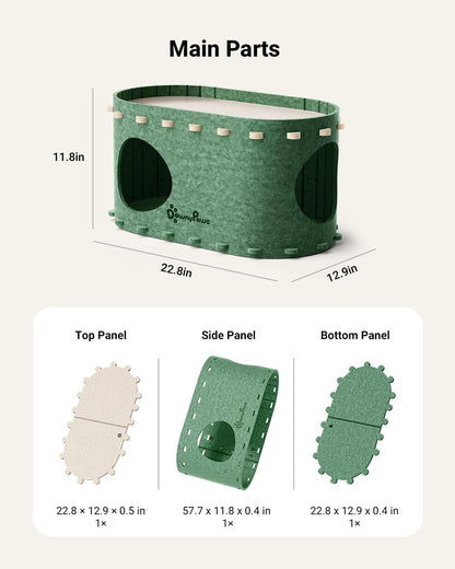 DownyPaws Cat House for Indoor Cats, Cat Bed Cave for Multiple & Large Cats Up to 22 Lbs, Scratch Resistant Peekaboo Cat Caves, Foldable Tunnel Enclosed Bed, PeekaPurr, Forest