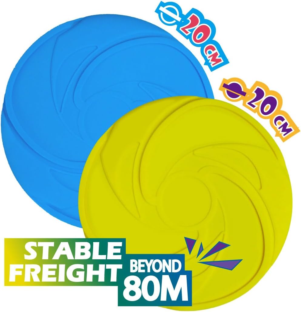 AMAZING TOYZ Dog Flying Discs, 2 Pack Dog Frisbee Toys, Soft Rubber Interactive Fetch Toy for Small Medium Large Dogs - Safe for Teeth & Aggressive Chewers, 7.87 Inch