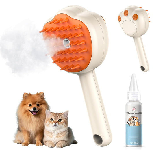 Steam Cat Brush, 6-in-1 Dog Brush Spritz Defur Comb with Pet Waterless Shampoo, Steamy Skin Friendly Deshedding Grooming Tool, Suitable for Shedding & Haired Pets, Pet Supplies Accessories, Yellow