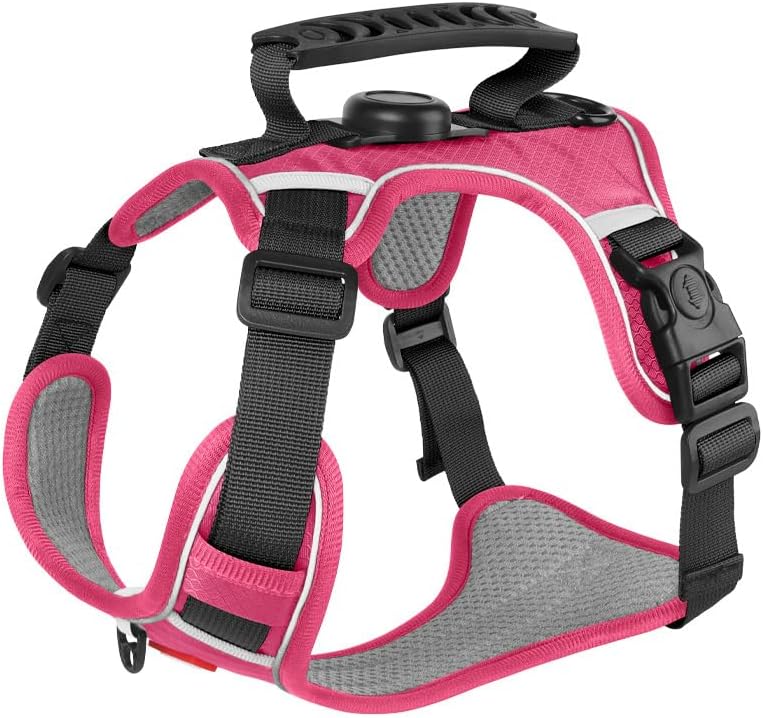Dog Harness,Cat Harness,No Pull Dog Harness with Holder Holder fit for AirTag for Small and Medium Dogs and Cats. (Pink, M(Chest:18-24.8",Neck:(17.3-21.2"))