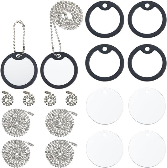 8 Sets 24Pcs Round Dog Tag Silencer Aluminium Pet Tags Blank with Ball Chain Silicone Case to Reduce Noise and Protect Tag 1.5 Inch Lightweight Black Dog ID Protector for Pet Outdoor Beginner