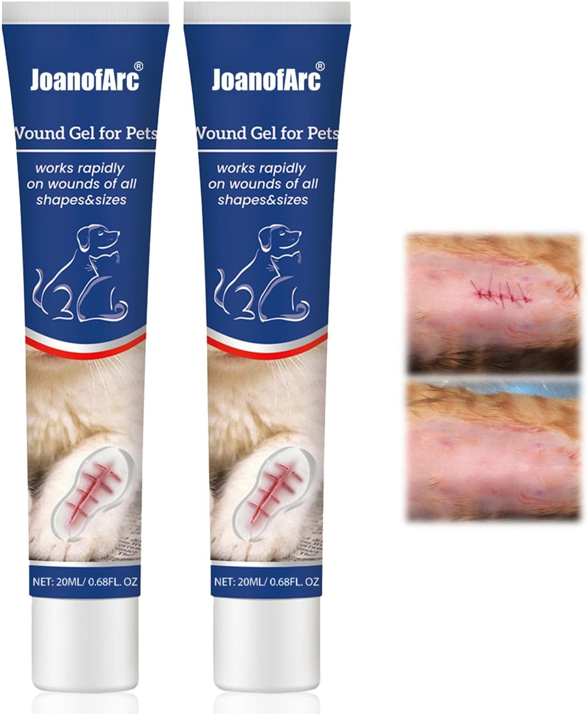 JoanofArc Pet Dog Wound Care Hydro Gel&Dog Hot Spot Gel -Cat Healing Aid for Wounds,Helps with Cuts,Bites,Ulcers & Burns,Relieves Skin Allergies& Itchy Skin,Dog First Aid Kits, 20ml x 2 Pack