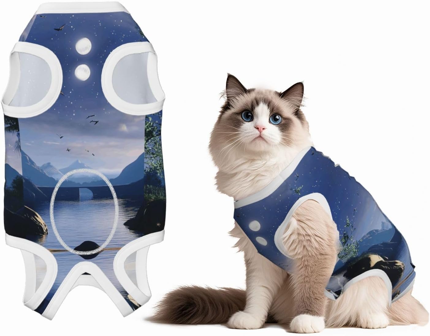 A Shimmering Bay Dog Surgery Suit Recovery Suit, 100% Cotton Breathable Full Body Dog & Cat Surgical Suit with Cute Prints, Alternative to Cone for Spay Neuter Wound Care, Male & Female Pets Medium