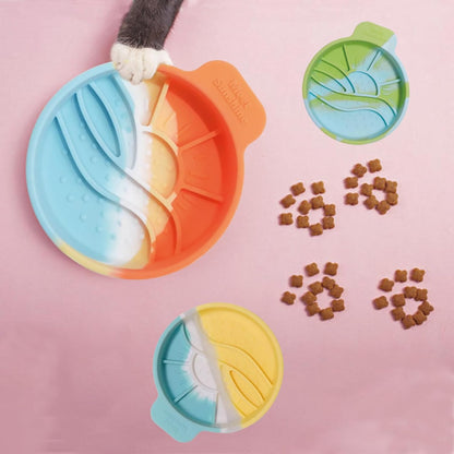 Colorful Round Slow Feeder Bowl for Small Dog & Cat Easy to Clean Silicone Round Shape Cat Bowl (Orange)