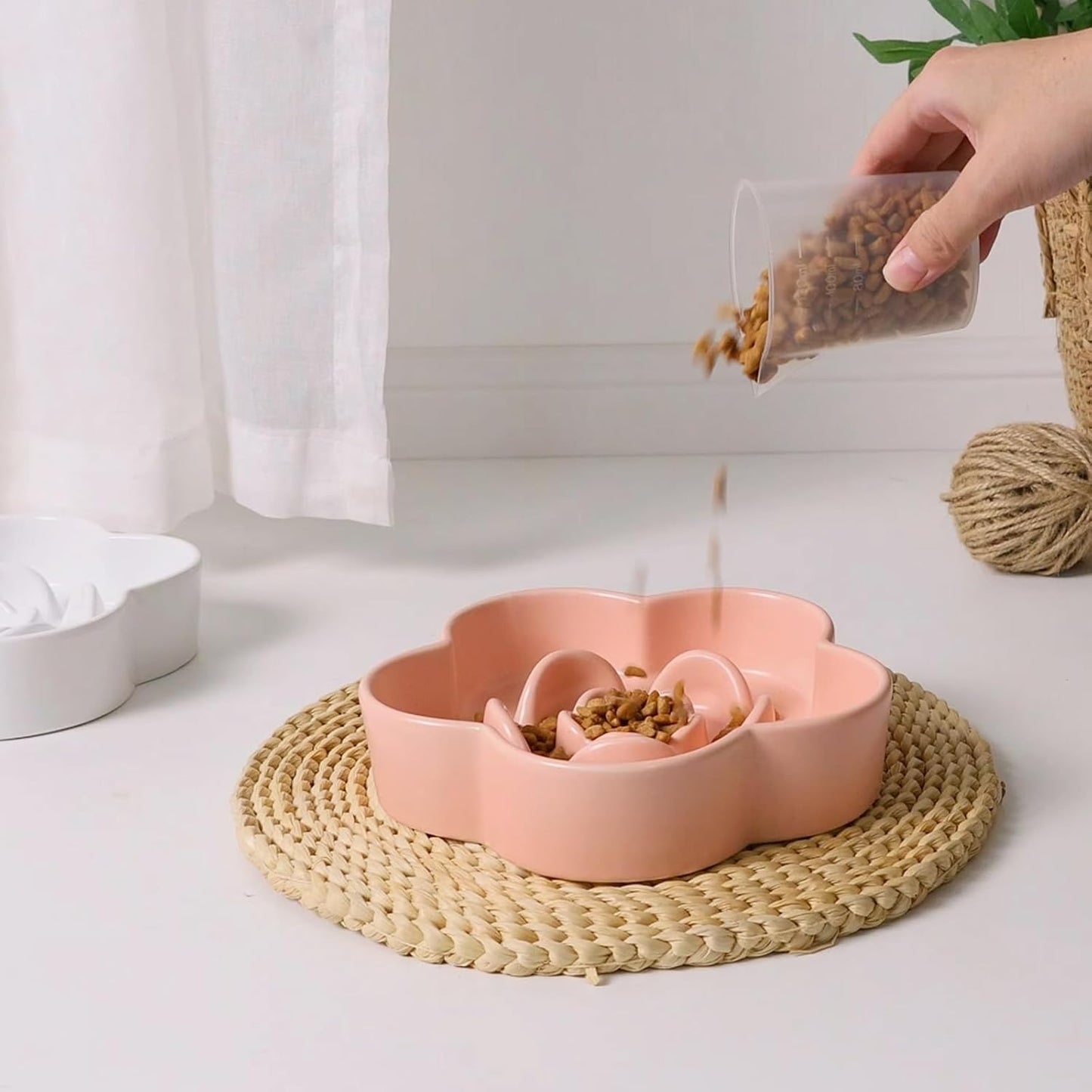 Ceramic Slow Feeder Dog Bowl, Anti-Choking Slow Food Bowls, 8" 11.3oz Slow Feeder for Medium, Large Breeds, Plum Puzzle Design, Non-Slip Silicone, Dishwasher and Microwave Safe, Pink