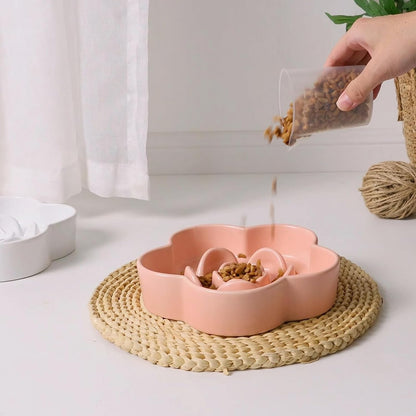 Ceramic Slow Feeder Dog Bowl, Anti-Choking Slow Food Bowls, 8" 11.3oz Slow Feeder for Medium, Large Breeds, Plum Puzzle Design, Non-Slip Silicone, Dishwasher and Microwave Safe, Pink