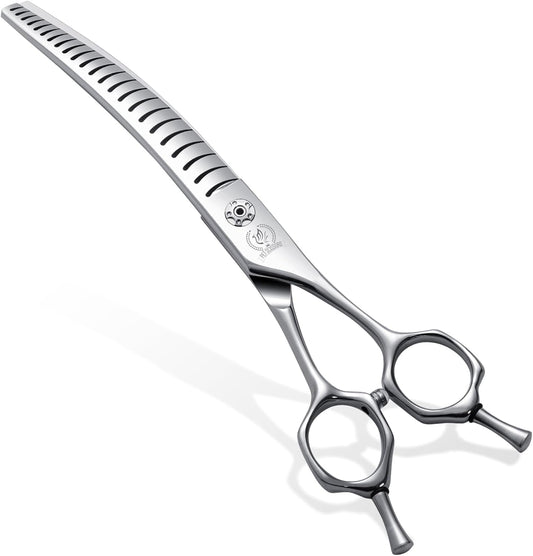 Fenice Peak Professional Dog Grooming Scissors for Thick Coated Dogs - 7 Inch Curved Chunker Shears with 85% Thinning, JP440C Stainless Steel & 25°Blade for Professional Hair Trimming