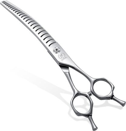 Fenice Peak Professional Dog Grooming Scissors for Thick Coated Dogs - 7 Inch Curved Chunker Shears with 85% Thinning, JP440C Stainless Steel & 25°Blade for Professional Hair Trimming