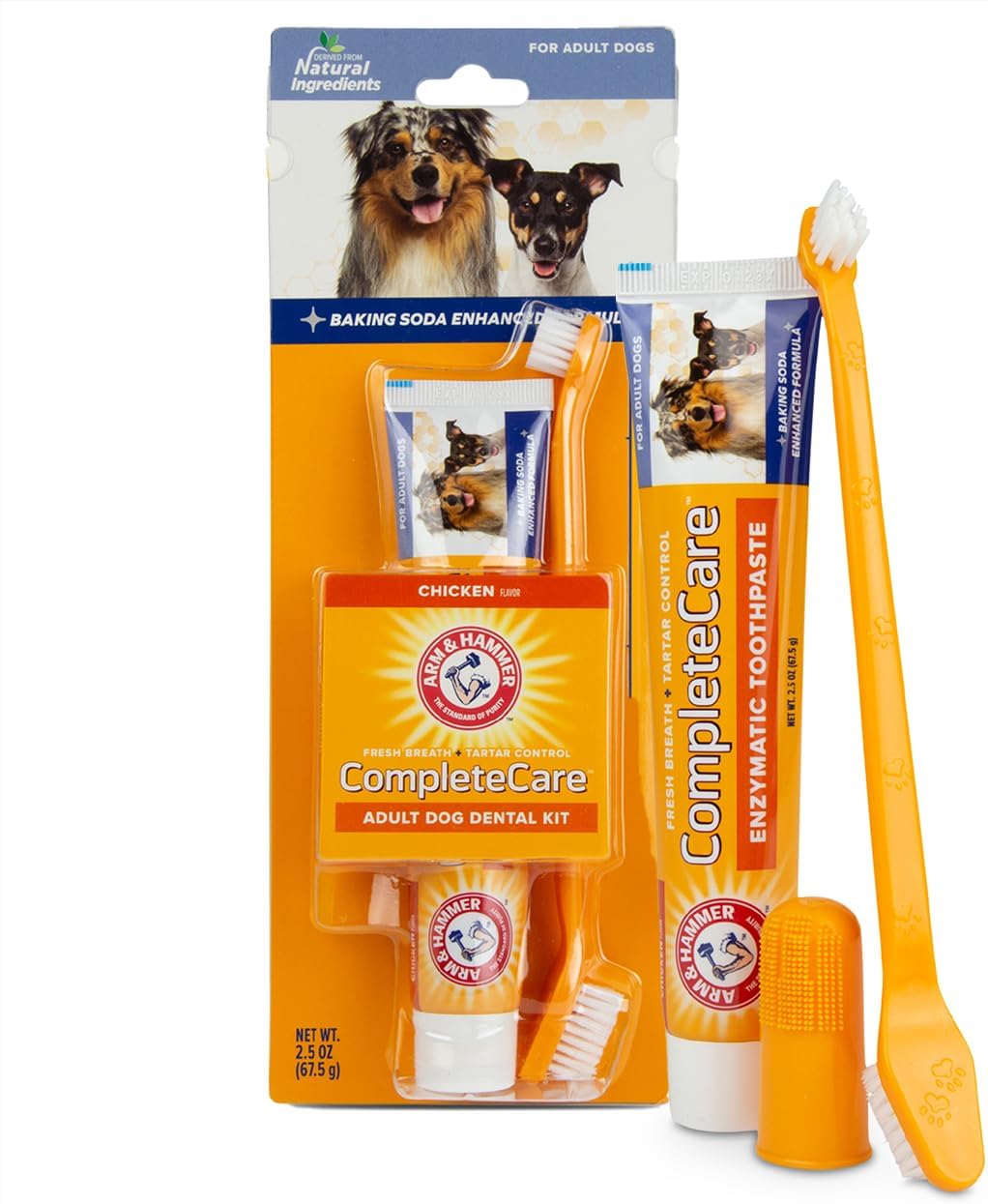 Arm & Hammer Complete Care Dog Dental Kit, Chicken Flavor Enzymatic Dog Toothpaste, Toothbrush, & Finger Brush, Baking Soda + Calcium, Enhanced Formula, 2.5oz