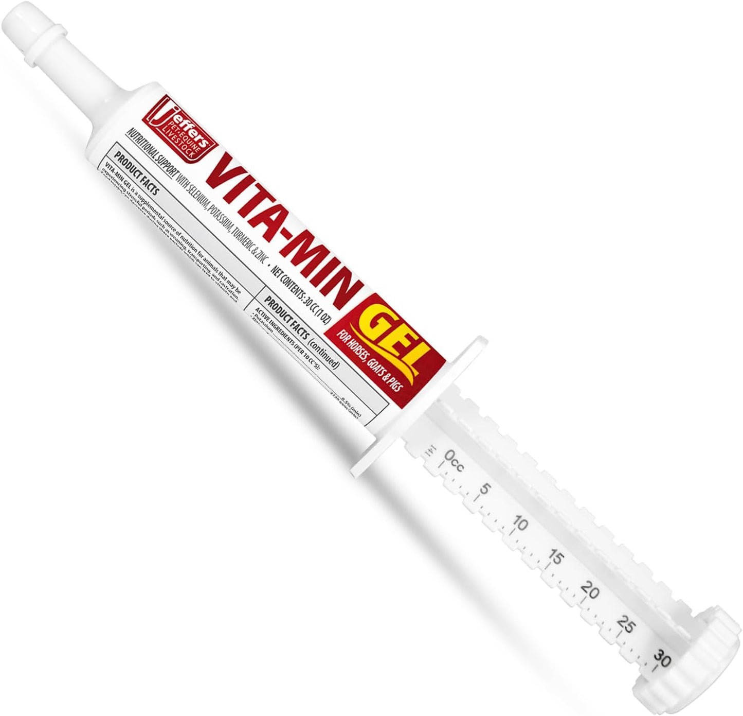Jeffers Vita-Min Gel for Livestock & Horses – Multivitamin & Mineral Supplement with Selenium, Zinc, Potassium & Turmeric – Easy Oral Gel for Cattle, Goats, Sheep & Pig – 30 cc (1 oz) Tube