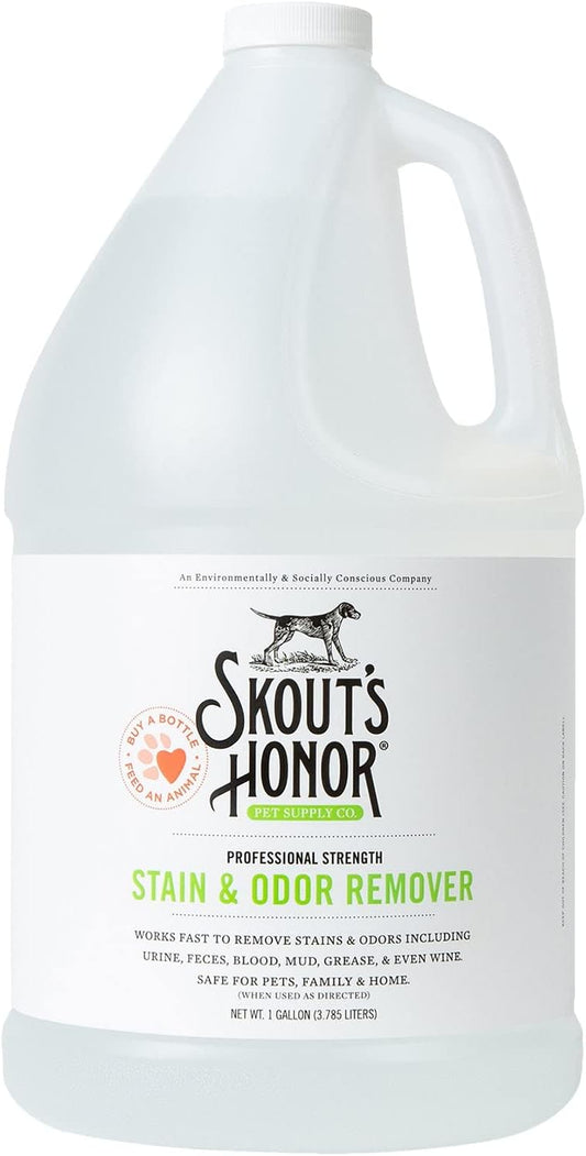 SKOUT'S HONOR Pet Stain and Odor Remover - Powerful Cleaner for Dog Urine, sweat, and other messes, Destroys and Removes Odor and Stain Molecules, Eco-Friendly Formula for Carpets and Home, 128oz