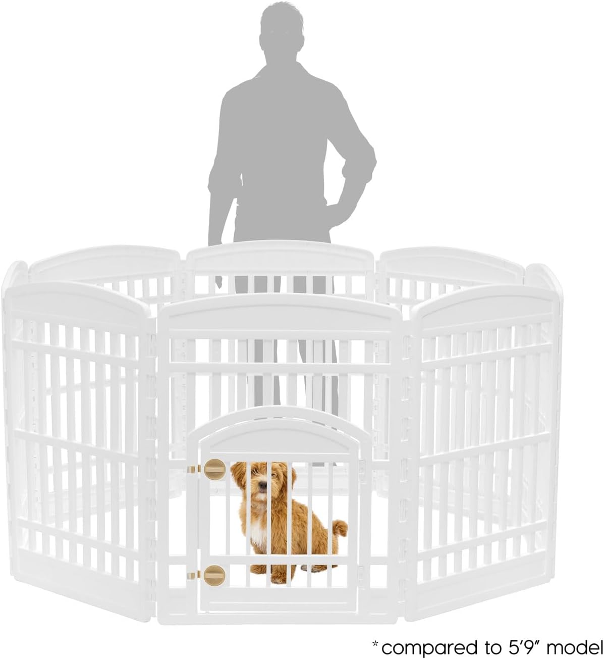 IRIS USA 34" 8-Panel Dog Playpen with Door, 63 x 63 x 35, Puppy Playpen, Dog Play Pen Indoors, Pet Fence, Puppies/Small Dogs, White