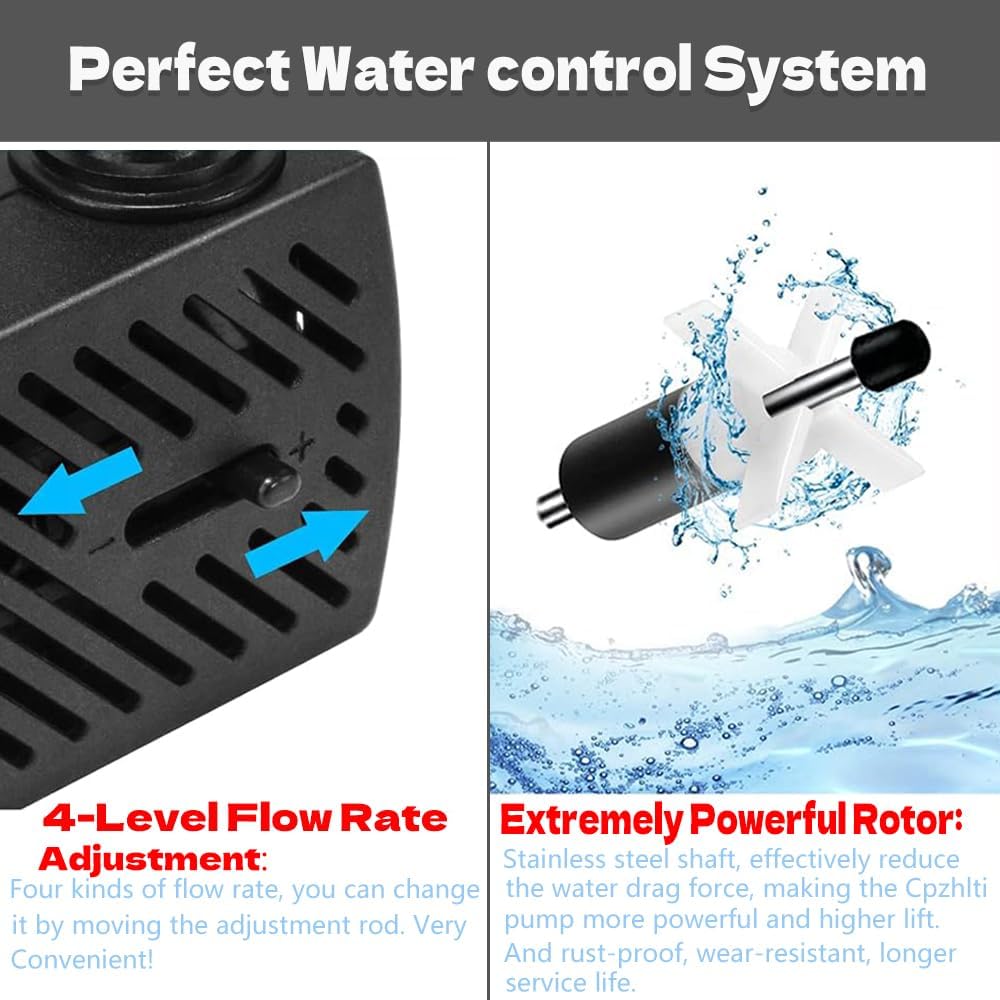 95GPH ultra-quiet small fountain pump (350L/H, 5W), 3.3-foot water pipe, adjustable flow small water pump, suitable for fish tanks, water features, pet fountains, outdoor fountain pumps
