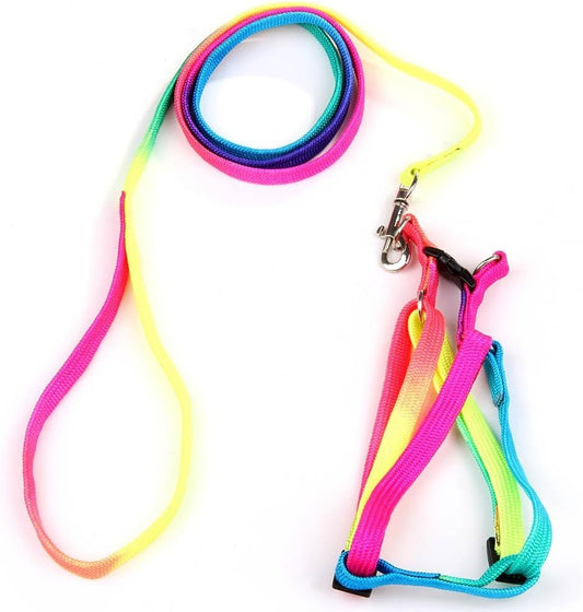 yueton Perro Mascota Cachorro Gato Kitty ajustable Nylon Correa arco iris perro pecho correas Cadena Siete Color tracción dorsal torácica Suits perro Cuerda Cadena De Correa De Perro