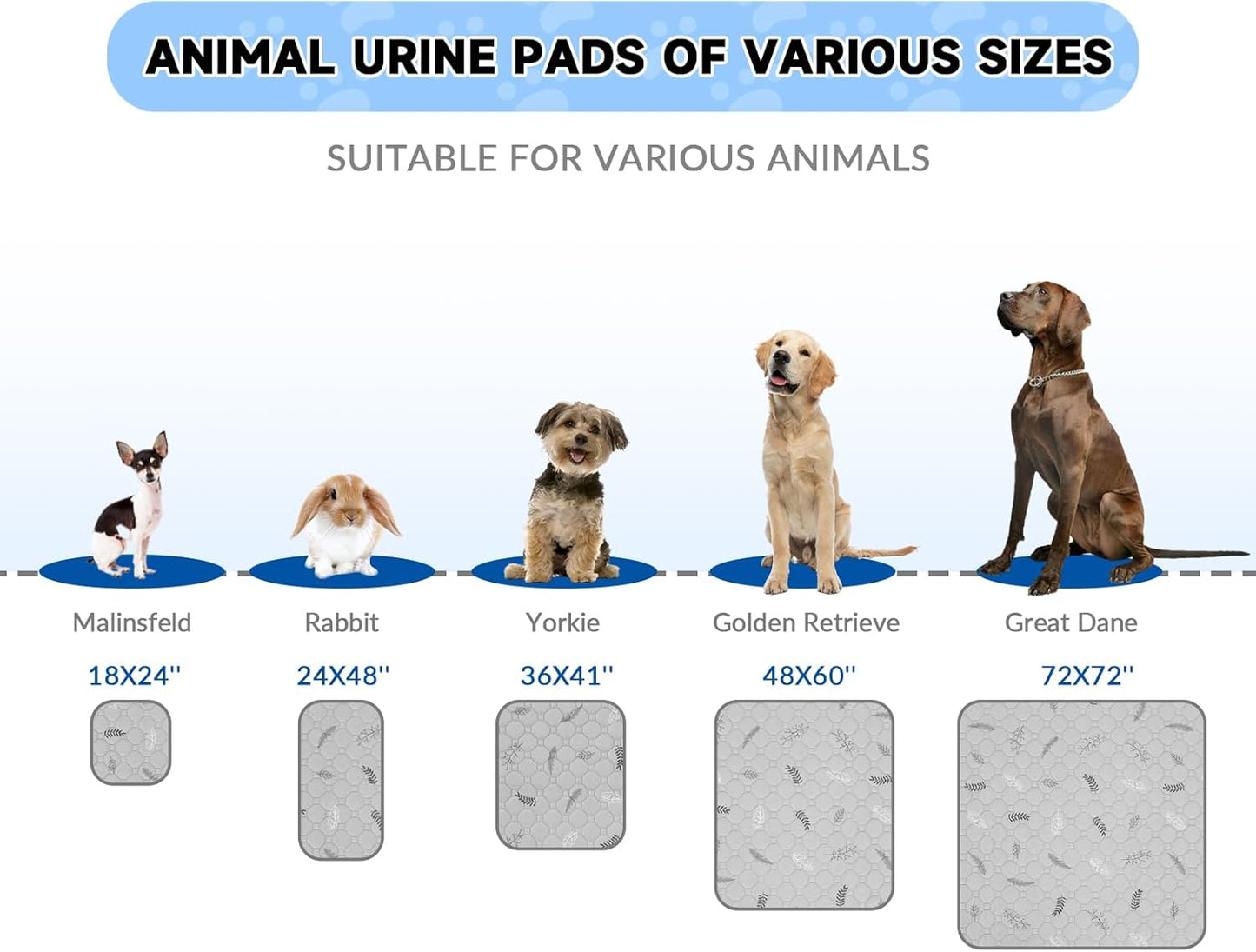 Sunheir Washable Pee Pads for Dogs , Thick Heavy Absorbency Reusable, Prevent Leakage, Waterproof , Non-Slip Pee Pads for Puppy Playpen, Crate, Whelping Box, Potty Training, Grey, 2 packs