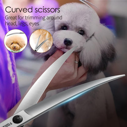 Professional Left Handed Curved Dog Grooming Scissors for Lefty Groomers 35° Arc Grooming Shears for Dogs Pet Cat Japanese 440C Sharp and Durable(7.5 in,Lefty)