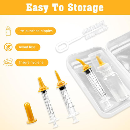 Zkptops Kitten Bottle Feeding Kit with Silicone Nipples Syringe Milk Replacement Feeding Tools for Newborn Kittens Puppies Rabbits Small Animals Pet Nursing Kit with Feeding Supplies Cleaning Brushes