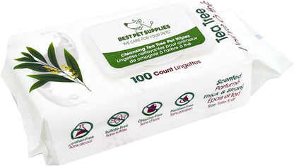 Best Pet Supplies Pet Grooming Wipes for Dogs & Cats,Deodorizer for Coats & Dry, Itchy, or Sensitive Skin, Clean Ears, Paws, Body, & Butt - Cleansing Tea Tree