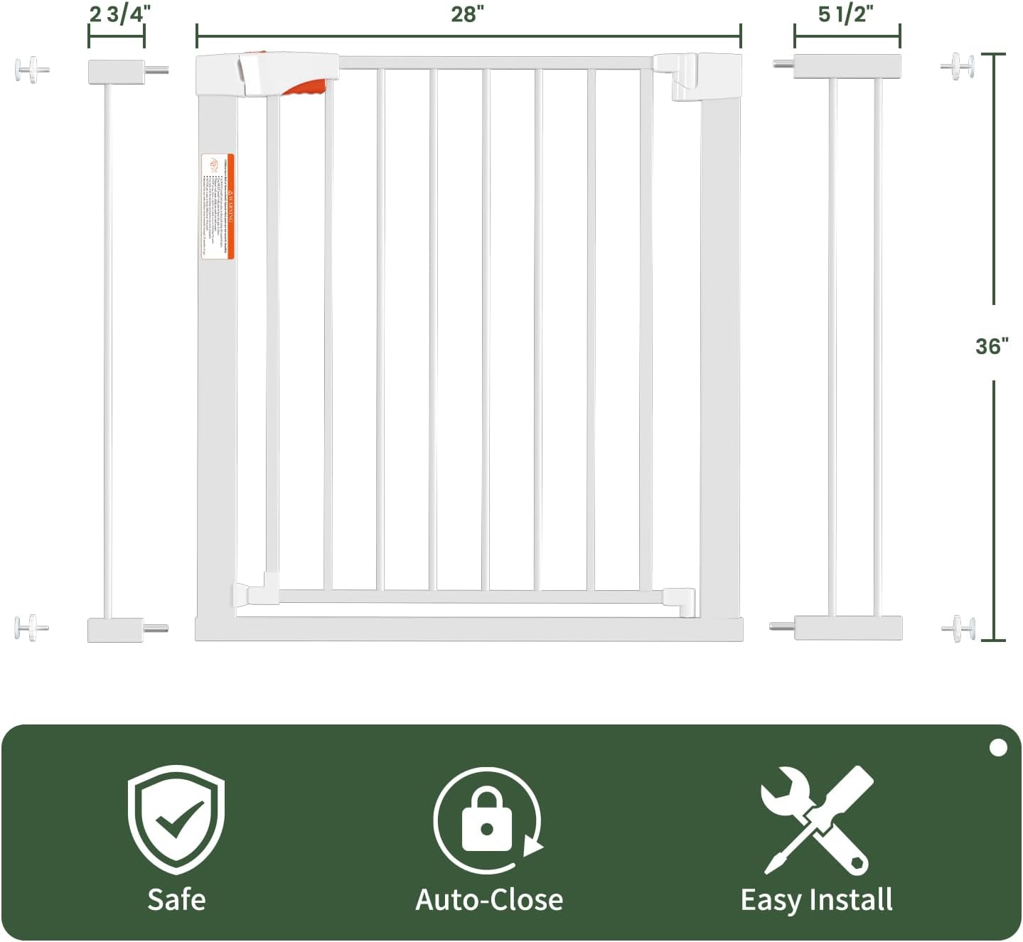 Metal Dog Gate for Door,Pressure Mounted Auto-Close Pet Gates for Dogs Indoor, Doggie Gate(White,36" Tall)