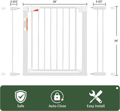 Metal Dog Gate for Door,Pressure Mounted Auto-Close Pet Gates for Dogs Indoor, Doggie Gate(White,36" Tall)