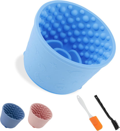 Slow Feeder Dog Bowls, Silicone Dog Lick Bowl with Brush & Scraper, Non-Slip Base Slow Feeder for Anxiety Alleviating & Oral Health, Lake Blue