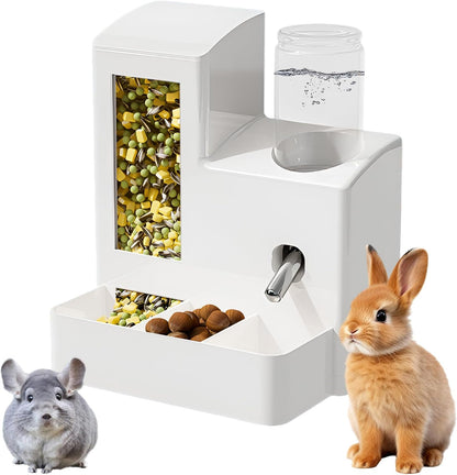2 in 1 Guinea Pig Food Water Dispenser, Rabbit Water Bottle Leak-Proof, 2 in 1 No-Drip Automatic Dispenser for Guinea Pig Cage, Chinchilla, Ferret, Hamster Small Animal Waterer (White, 2 in 1)