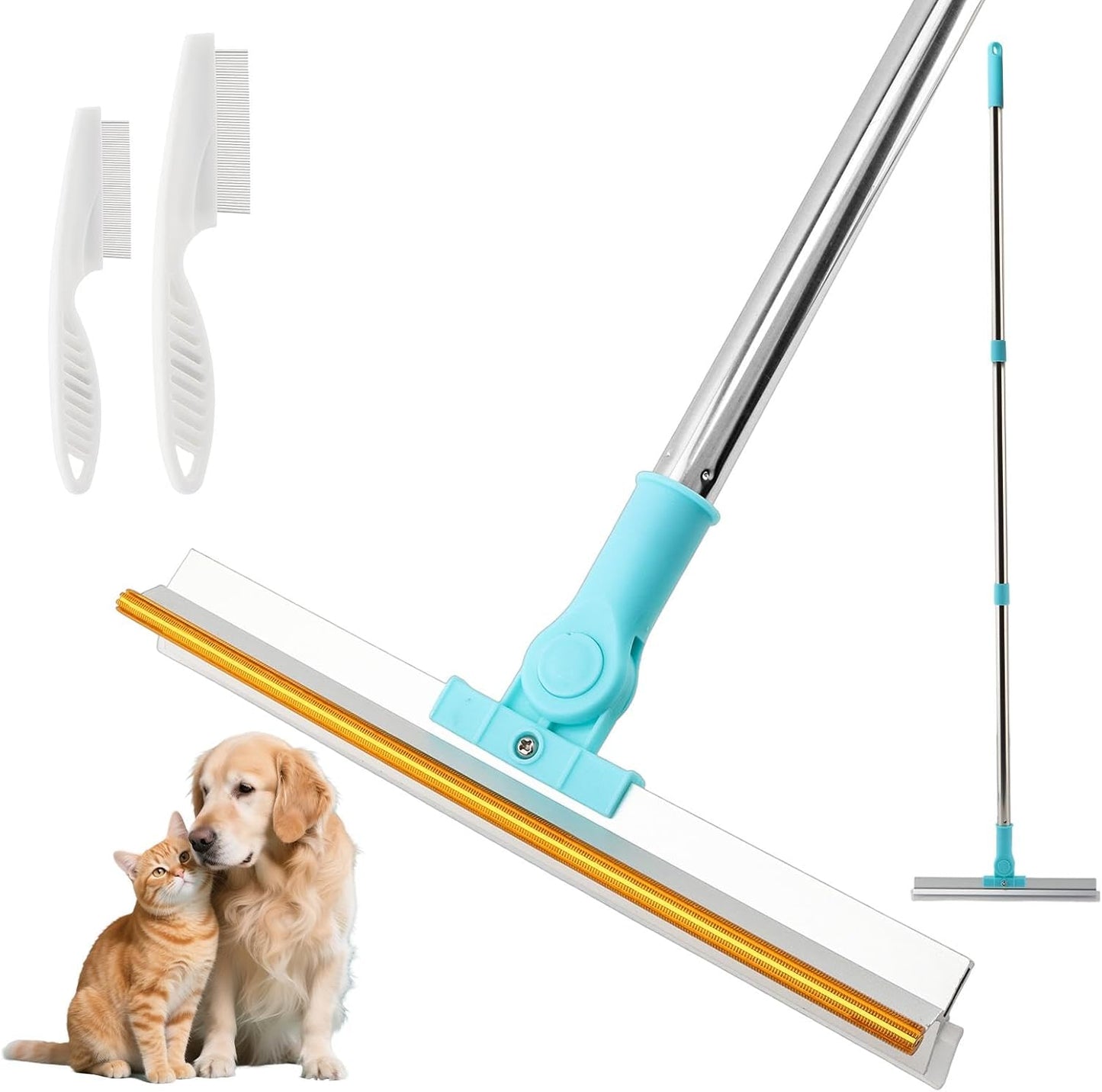 Kakalote Carpet Rake for Pet Hair Removal, 20"- 55" Adjustable Long Handle Cat Dog Fur Rakes Scraper Carpet Broom for Carpets, Rugs, Mats, with 2pcs Hair Shaving Comb(3pc Sets)
