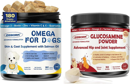 ZEBORA Glucosamine for Dogs, Omega 3 Fish Oil for Dogs Skin and Coat