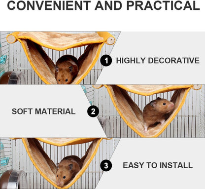 Hamster Hammock Bed and Chinchilla Hanging Swing Nest, Warm Removable Pet Cage Hammock, Yellow Small Size for Small Animals and Hamsters