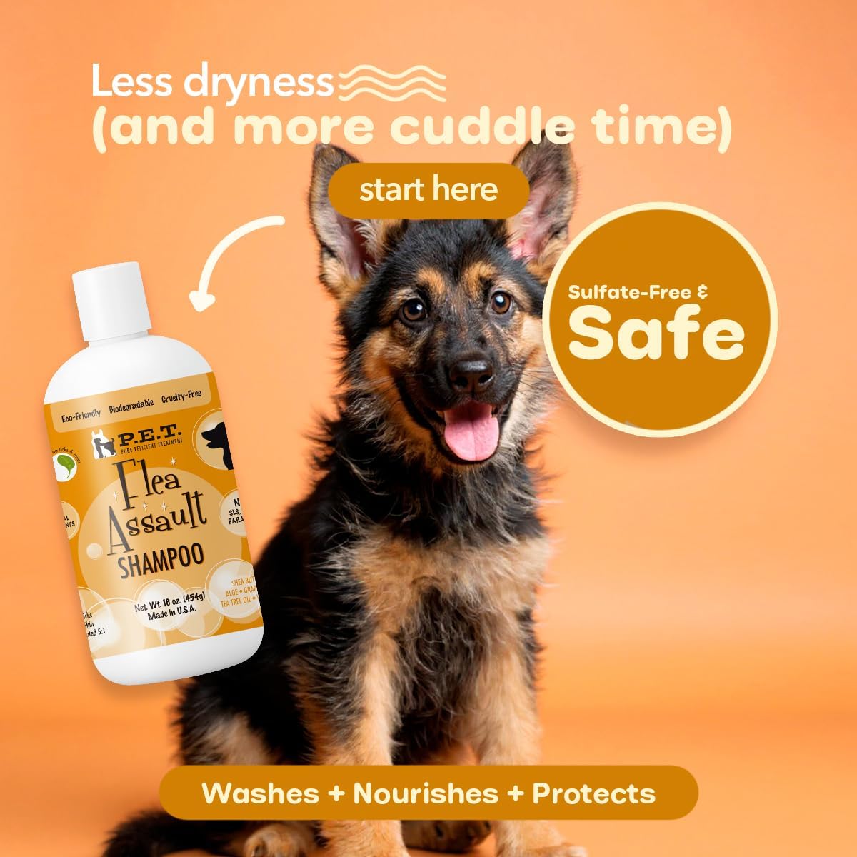 P.E.T. Flea Assault Pear Pomegranate Shampoo for Dogs & Cats — Deep-Cleansing & Deodorizing Formula — Soothes Skin, Hydrates & Adds Shine — Sulfate-Free, pH-Balanced, Hypoallergenic — 16 oz