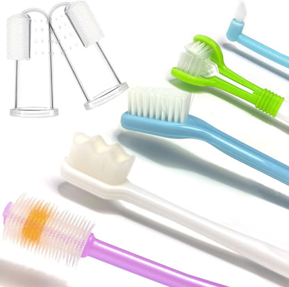 Dog Toothbrush, 360 Degree Finger Toothbrushes, Triple Head Toothbrushes, Double Head Toothbrush,Cleaning Brushes for Dog Cat Oral Dental Health (Blue, L)