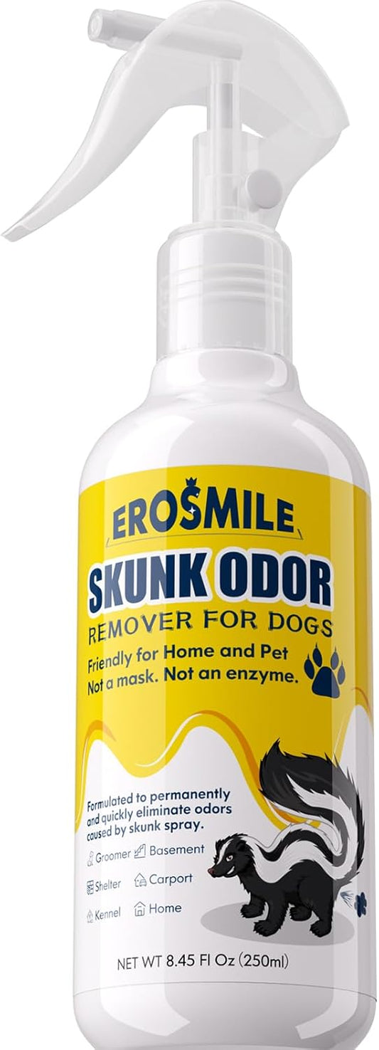 Skunk Odor Remover For Dogs,Removing Skunk Smell From House,Friendly For Dogs Head & Face,Suitable For Pet Areas,Fabrics,Carpets,Clothing,Car,Garages,Tool Sheds Odor Eliminator Spray 8.45oz