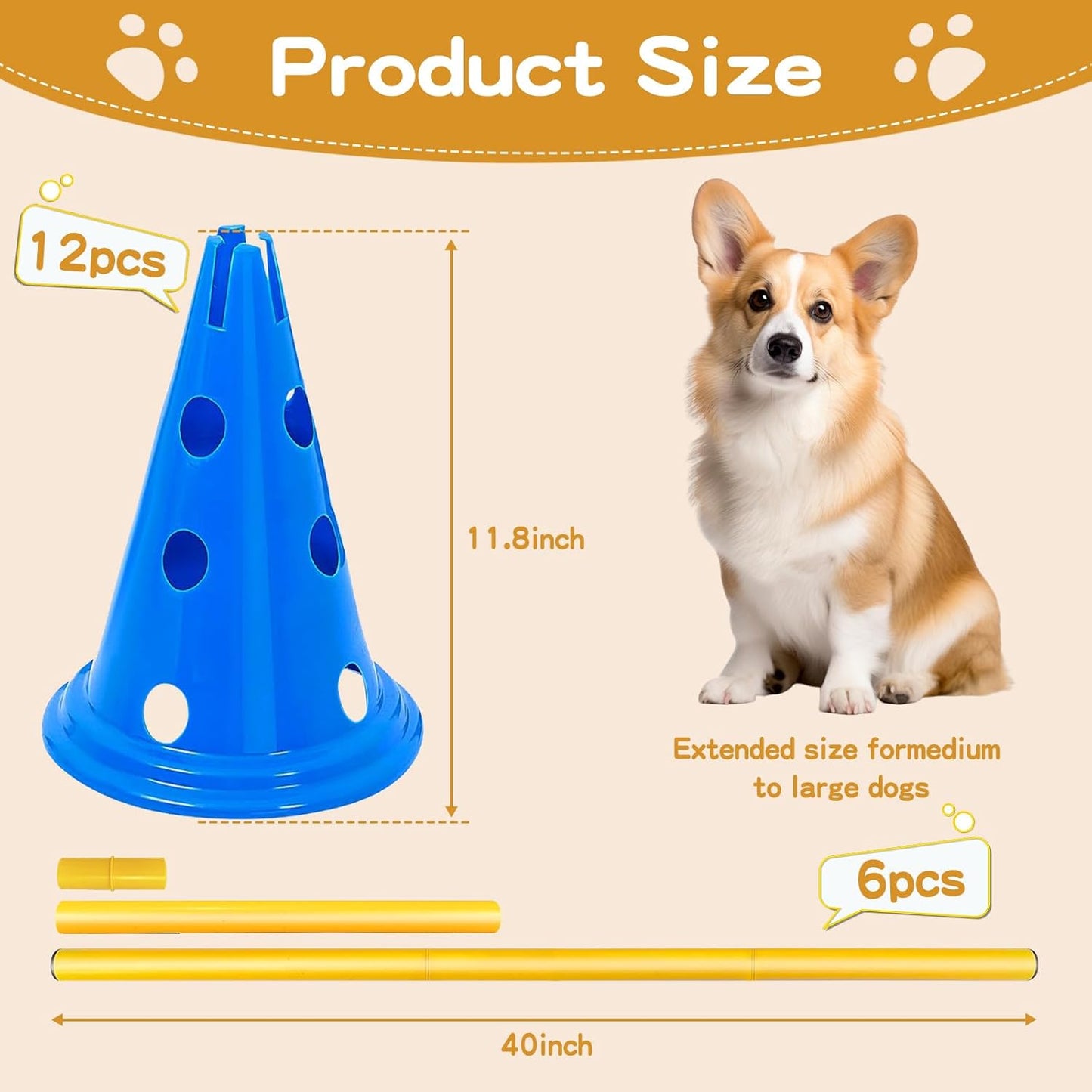 Dog Agility Hurdle Cone Set Dog Agility Course Backyard Set Include 12 Agility Cones 6 Agility Rods Agility Training Equipment Height Adjustable Obstacle with Storage Bag Blue