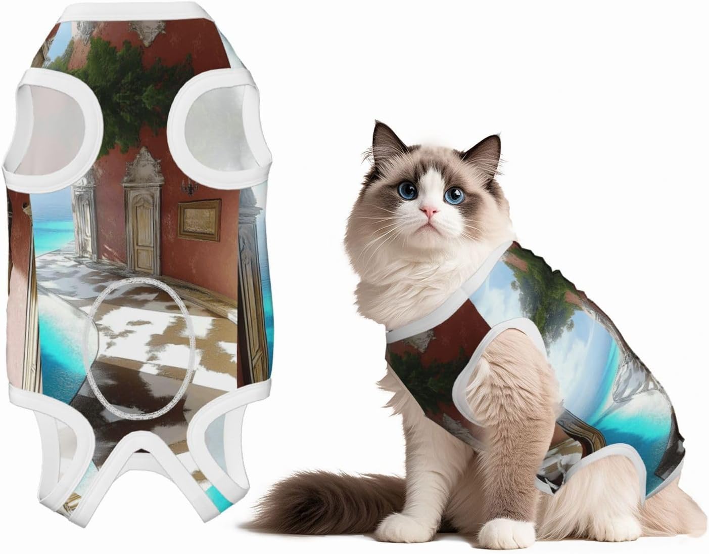 Blue Ocean Dog Surgery Suit Recovery Suit, 100% Cotton Breathable Full Body Dog & Cat Surgical Suit with Cute Prints, Alternative to Cone for Spay Neuter Wound Care, Male & Female Pets Large