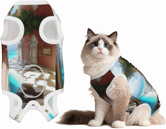 Blue Ocean Dog Surgery Suit Recovery Suit, 100% Cotton Breathable Full Body Dog & Cat Surgical Suit with Cute Prints, Alternative to Cone for Spay Neuter Wound Care, Male & Female Pets Large