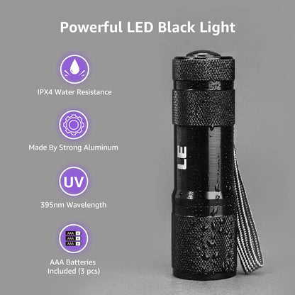 Lighting EVER Black Light Flashlight, Small UV Lights 395nm, Portable Ultraviolet Light Detector for Invisible Ink Pens, Dog Cat Pet Urine Stain, AAA Batteries Included