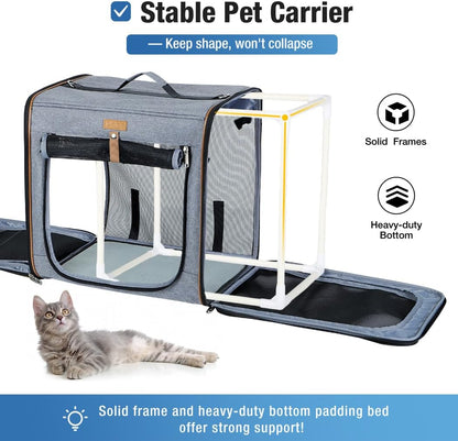Lekereise 2-in-1 Cat Travel Carrier with Litter Box, (17.7" x2) x16.5"x13" Large Cat Carrier with Zipper Locks for Moving Across The Country (No Hammock) - Grey