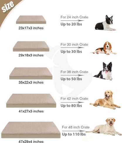 KSIIA Orthopedic Dog Bed Crate Waterproof Pet Mats for Large Dogs Deluxe Plush Washable Pet Bed with Egg Crate Foam & Removable Cover, 41 x 27 Inch, Khaki