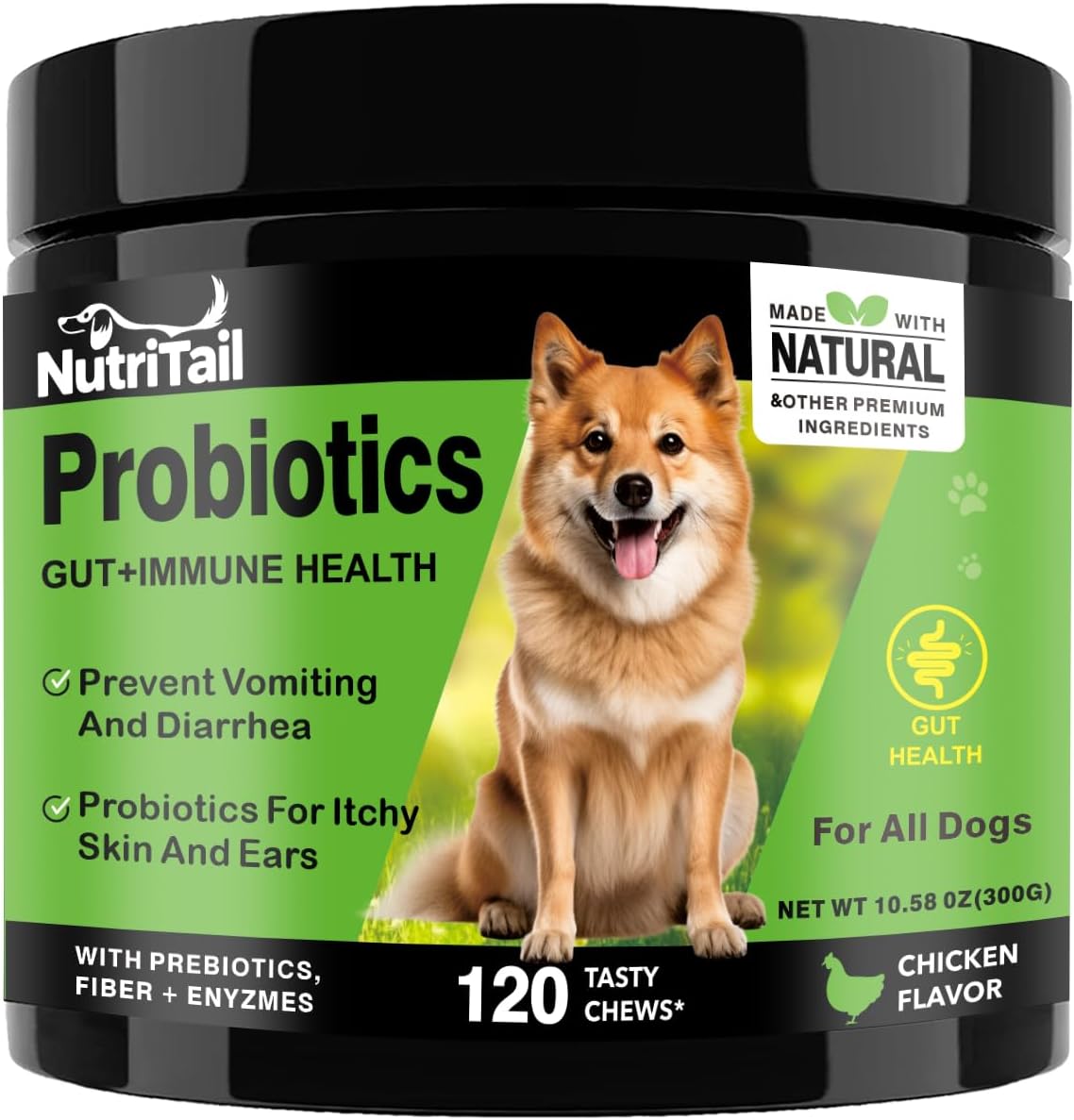 Probiotics for Dogs – Digestive & Immune Support Soft Chews with Prebiotics, Fiber & Enzymes – Relieves Diarrhea, Gas & Itchy Skin – Chicken Flavor Dog Supplement, 120 Chews