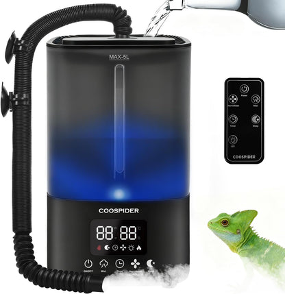 Coospider 5L Reptile Fogger Humidifier, Automatic Humidifiers for Reptiles Tank, Terrarium Humidifiers with Timer and Humidity Control, Reptile Misting System for Reptiles Amphibians Herps Vivarium