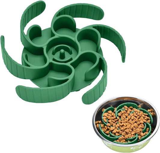 Slow Feeder Dog Bowls Insert,Third Generation upgradedSuper Firm Eating Bowl（Cuttable） for Large Breed and Medium Small Size Compatible with Regular Elevated Metal Glass Dog Bowl (Green)